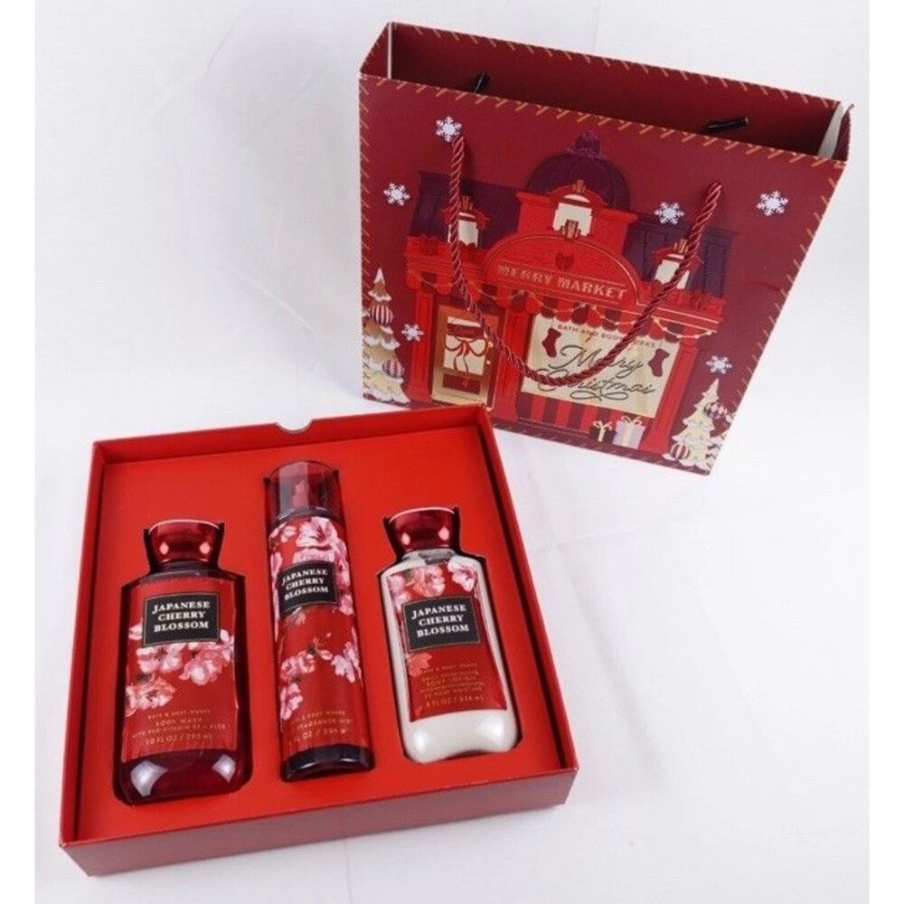 Bath & Body Works Japanese Cherry Blossom 3 Piece Set Full Size Mist Lotion Wash